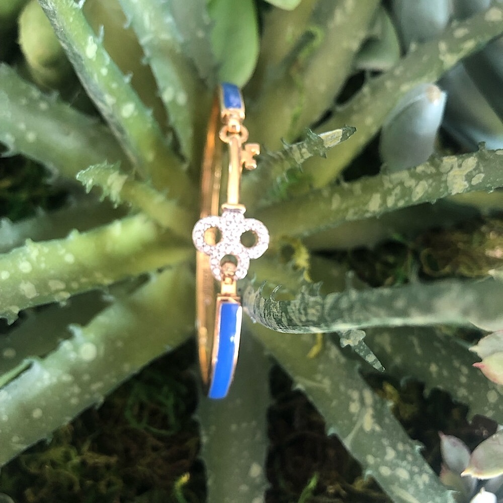 Juicy Couture Key Clasp And Blue Enamel Slim Bangle Bracelet